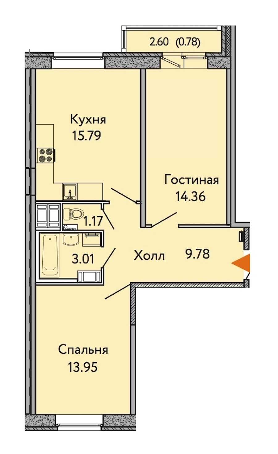 Двухкомнатная квартира в : площадь 58.84 м2 , этаж: 6 – купить в Санкт-Петербурге